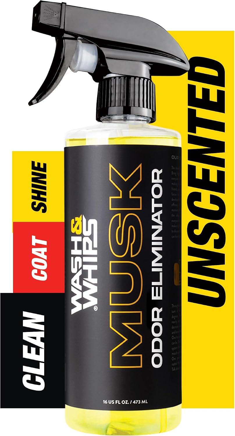 WASH&WHIPS Musk Unscented Odor Eliminator, Remover, Neutralizes Bad Scents, Smells and Smoke from Car Interior, Clothes, Leather, Carpet, Furniture, & Shoes, 16 fl oz image