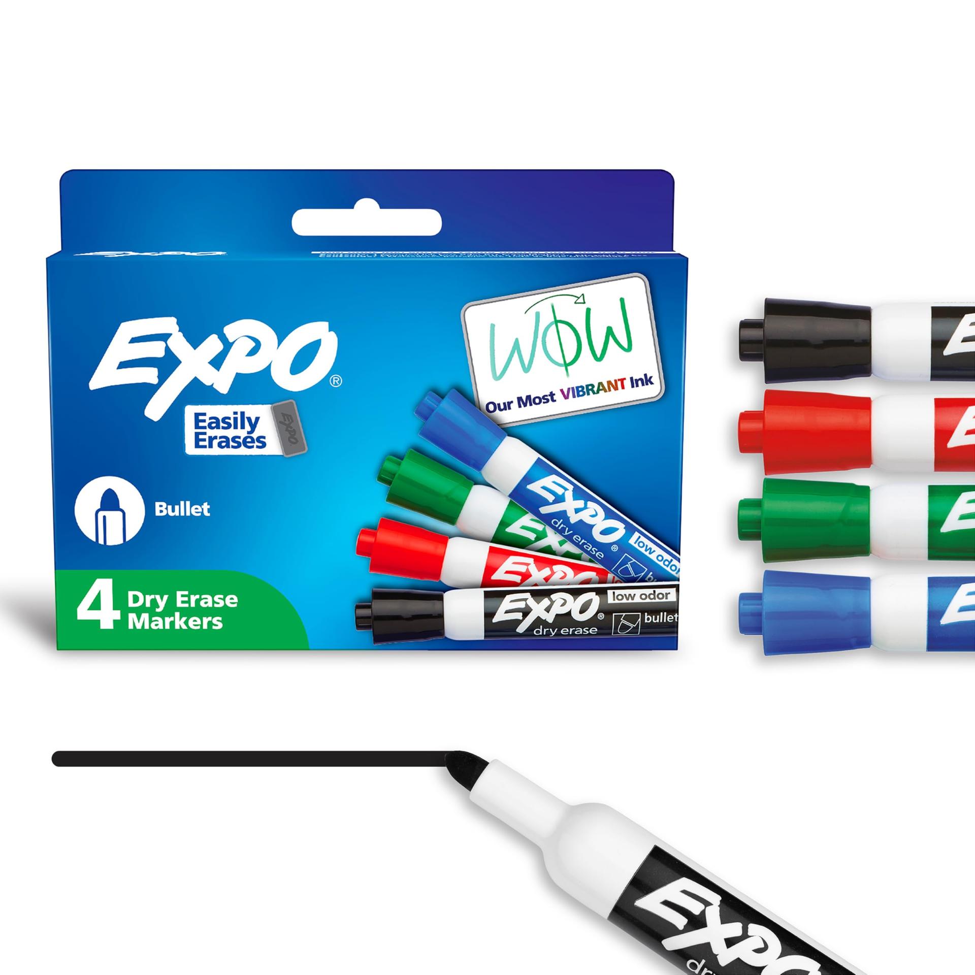 EXPO Dry Erase Markers, Low Odor Ink, Bullet Tip, 4 Count - Whiteboard, Calendar, Organization, Essential Supplies for Office, School, Classroom, Teachers image