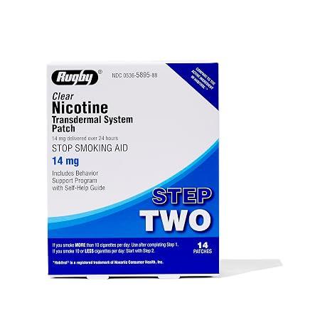Rugby Clear Nicotine Patches - 14mg Transdermal System Patch - Smoking or Vaping Quitting Aid - Step 2-14 Count (1-Pack) image