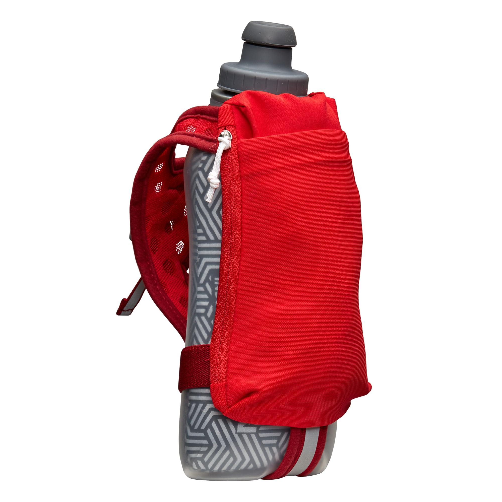 Nathan SpeedDraw 2 Insulated Handheld Running Water Bottle Flask 18oz - Double-Wall Insulation, Ergonomic Grip, Blast Valve Cap, Phone & Key Storage Pockets, Reflective Design image