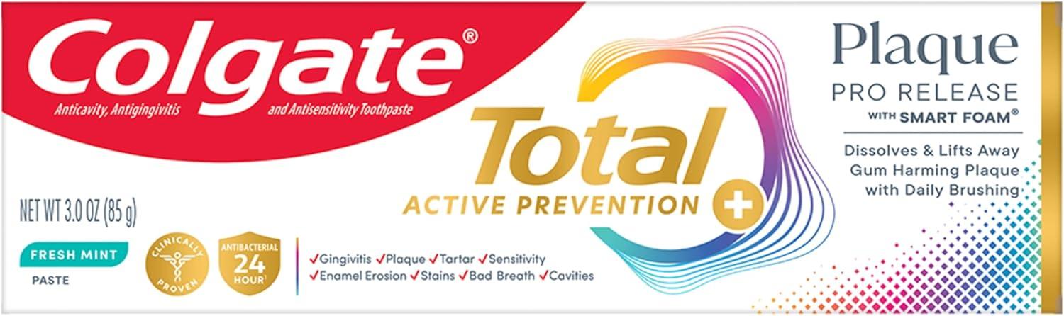 Colgate Total Plaque Pro Release Fresh Mint Toothpaste, Anticavity Fluoride Toothpaste, Fights Plaque, Bad Breath, Tartar Buildup, and Helps Protect Teeth from Sensitivity, 3.0 oz image