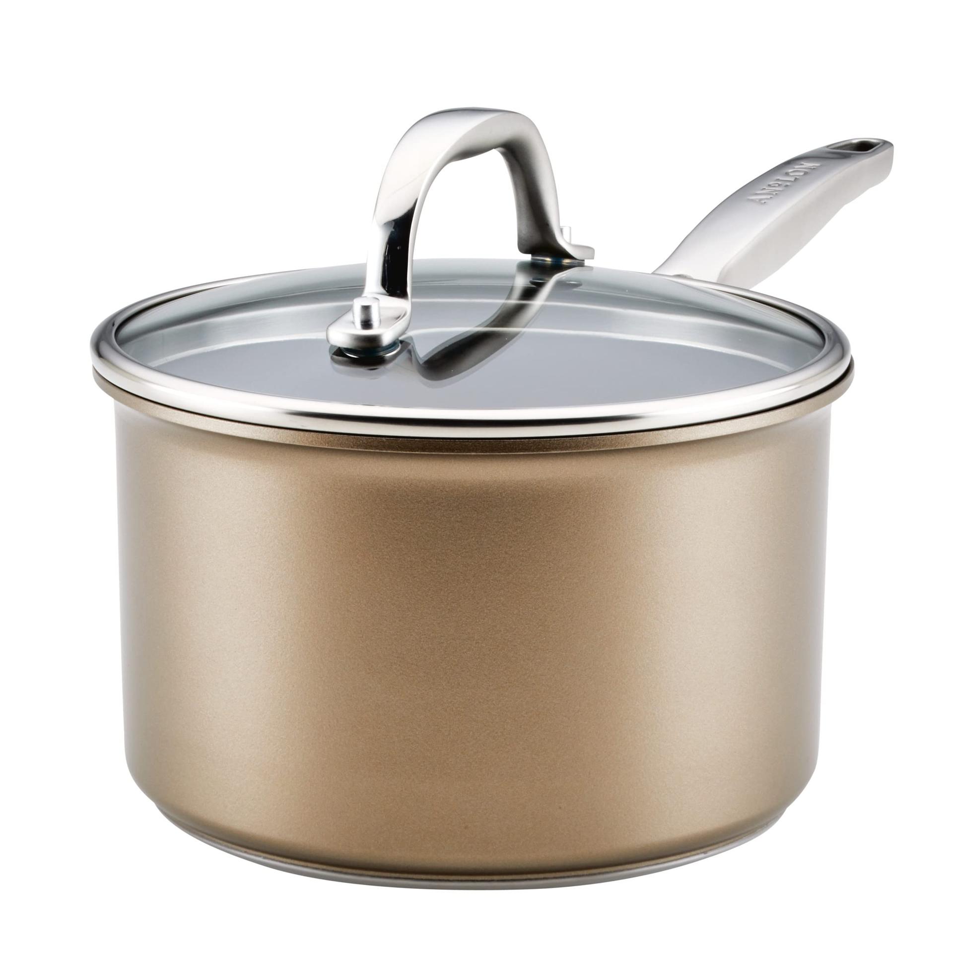 Anolon Ascend Hard Anodized Nonstick Sauce Pan/Saucepan and Lid - Good for All Stovetops (Gas, Glass Top, Electric & Induction), Dishwasher & Oven Safe with Stainless Steel Handle, 3 Quart - Bronze image