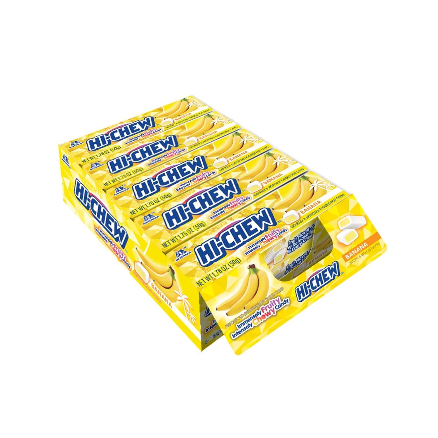 HI-CHEW Banana Sticks, 15-Pack, Soft & Chewy Halloween Candy, 1.76oz Each, Bulk Candy Individually Wrapped - Made with Immensely Juicy Fruity Flavors