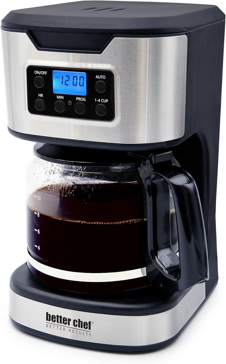 Better Chef Programmable 12-Cup Coffee Maker | 1-4 Cup Setting | Auto-Pause to Serve | 2hr Keep Warm | Perma-Filter | Stainless (Stainless) image