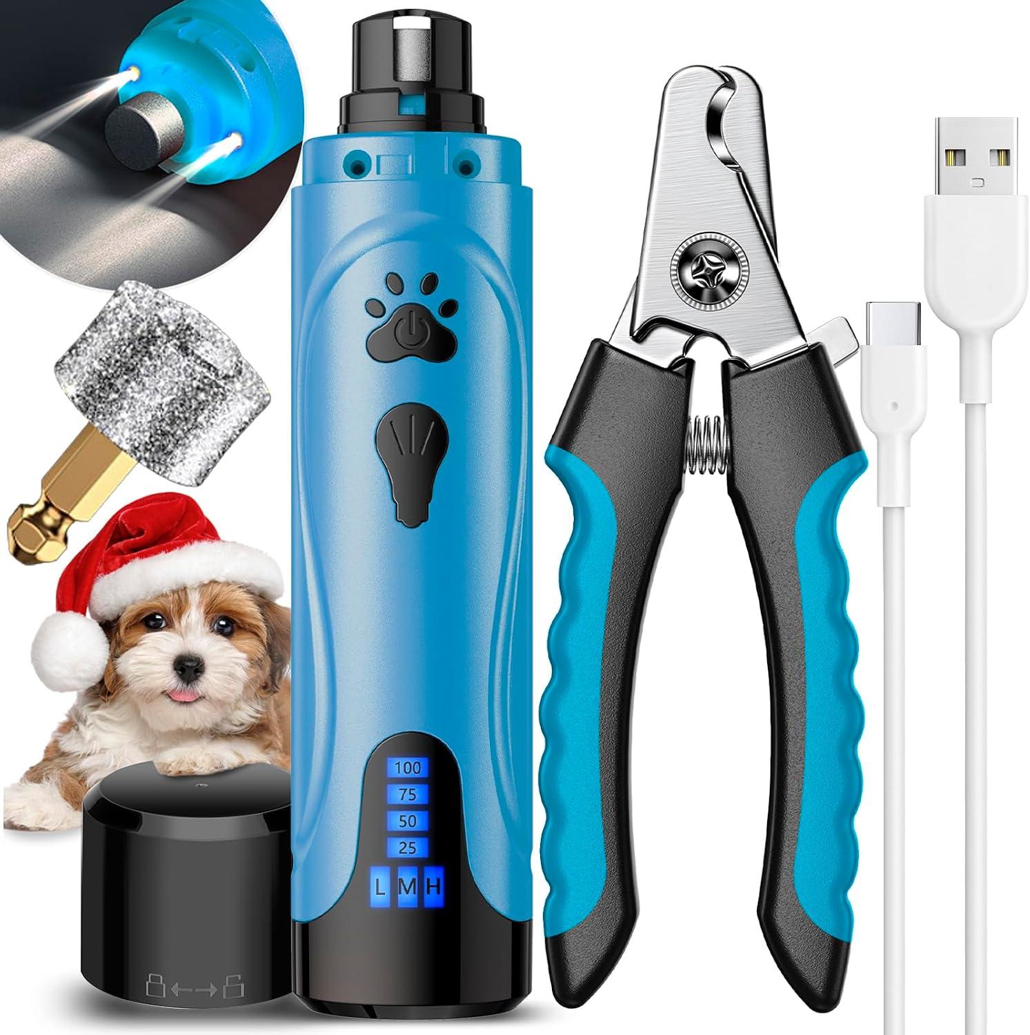 Dog Nail Grinder, Dog Nail Trimmers and Clippers Kit, Super Quiet, Rechargeable, for Small Large Dogs Cats Toenail Claw Grooming,3 Speeds image