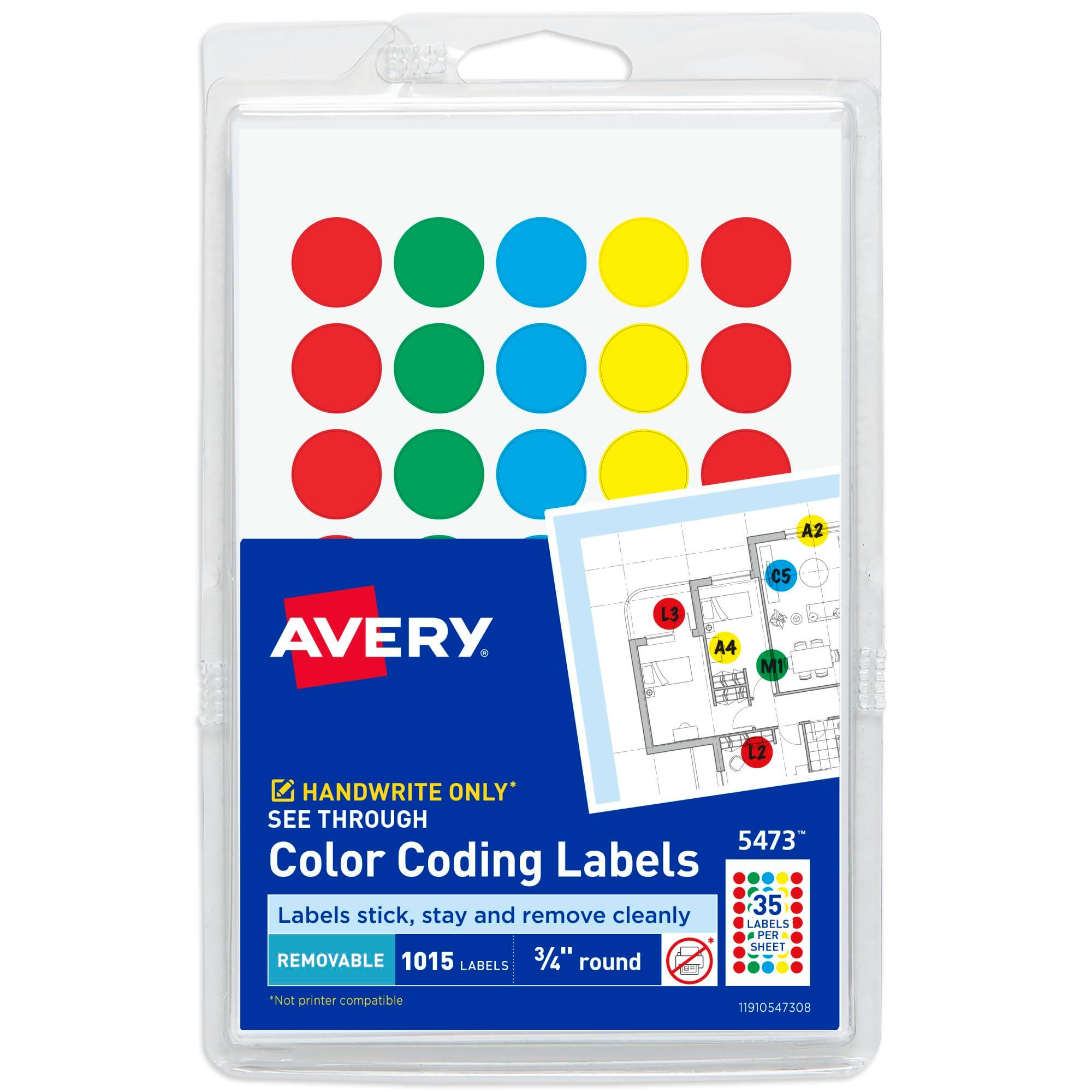 Avery See-Through Color-Coding Removable Labels, 3/4 Inch Round Labels, Assorted Translucent Colors, Non-Printable, 1,015 Dot Stickers Total (5473) image