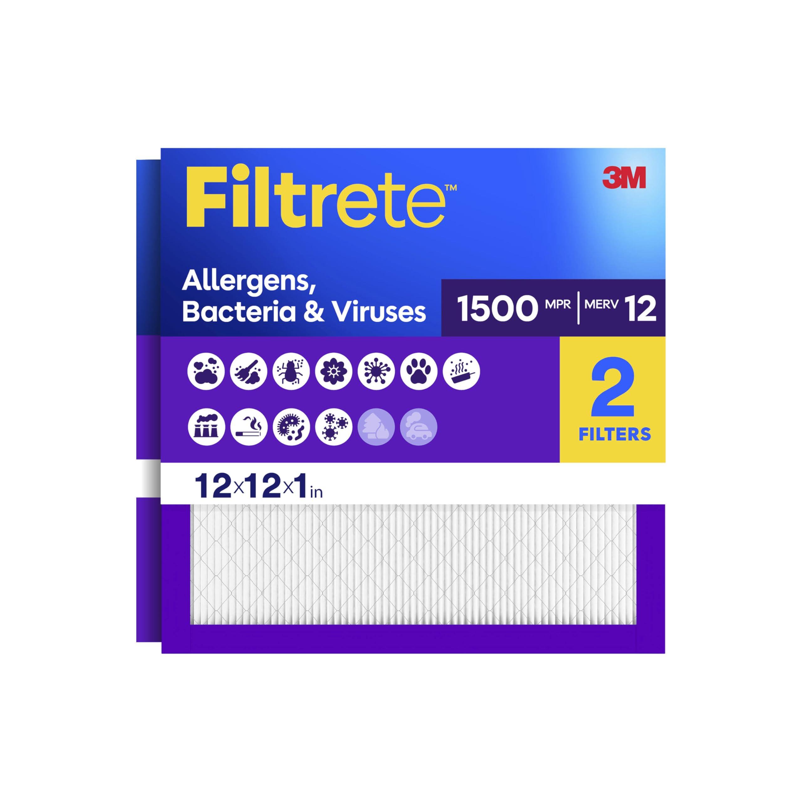 Filtrete 12x12x1 Air Filter, MERV 12, MPR 1500, 2 HVAC Filters image