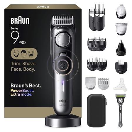 Braun All-in-One Series 9 PRO Men's Electric Beard Trimmer, Hair Clipper, Shaver & Razor for Face, Hair & Body, AIO 9570 with Gillette Labs Razor, Cordless image