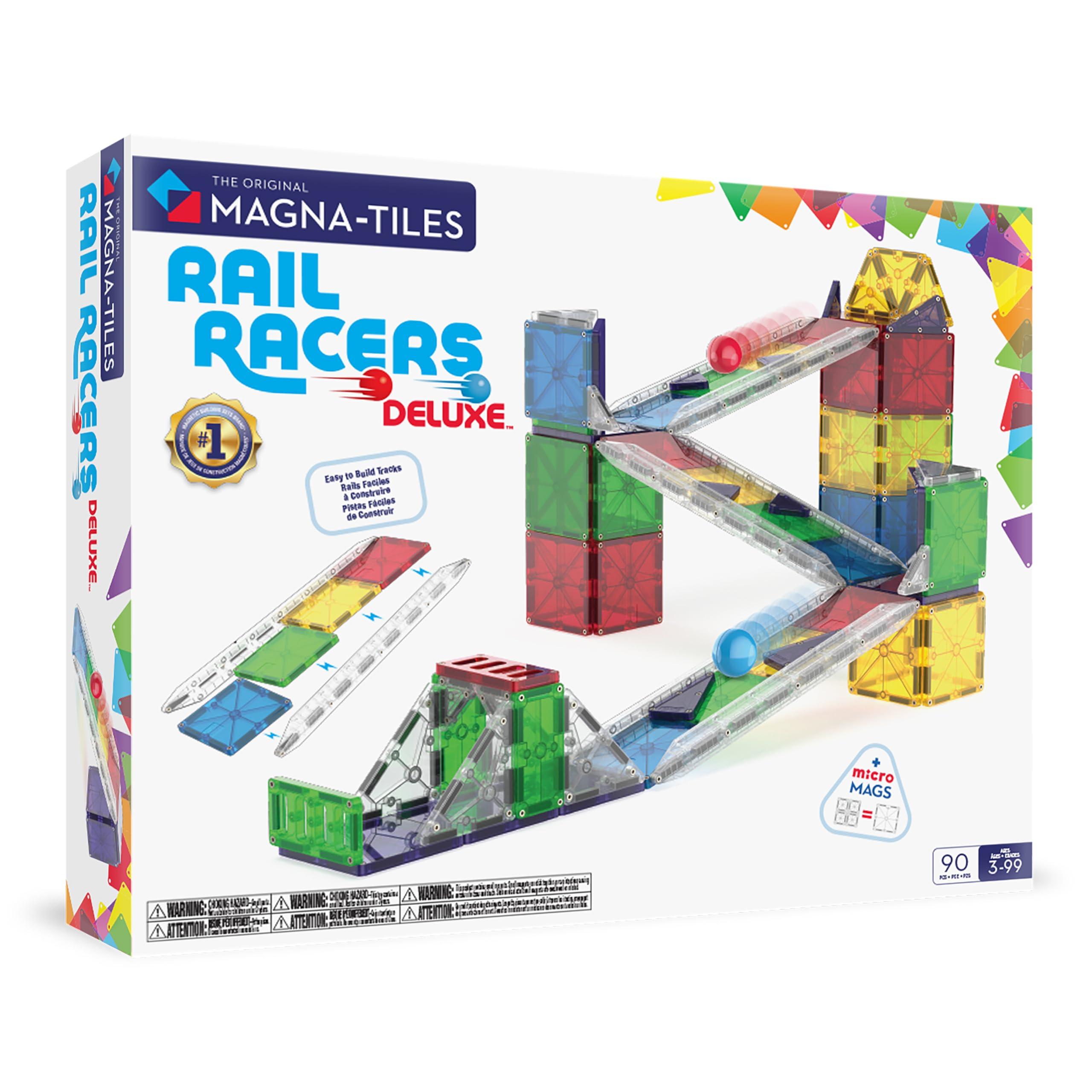 MAGNA-TILES Rail Racers Deluxe 90-Piece Magnetic Construction Set, The Original Magnetic Building Brand image