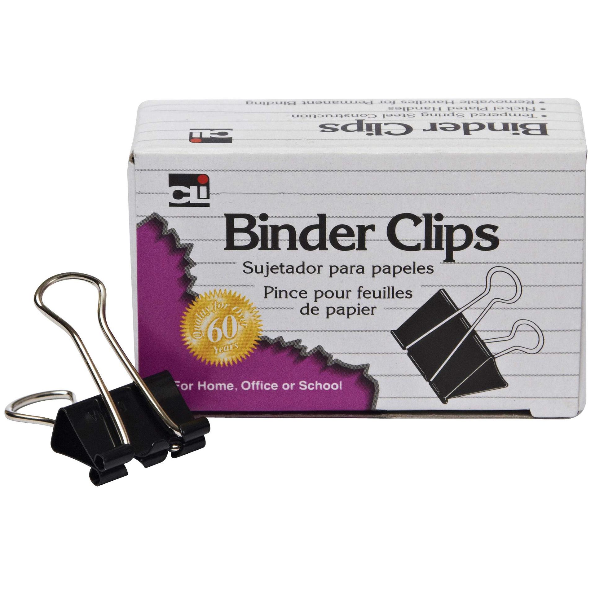 Charles Leonard Binder Clips, Large, 1 Inch Capacity, Black/Silver, 12-Box (BC-10) image