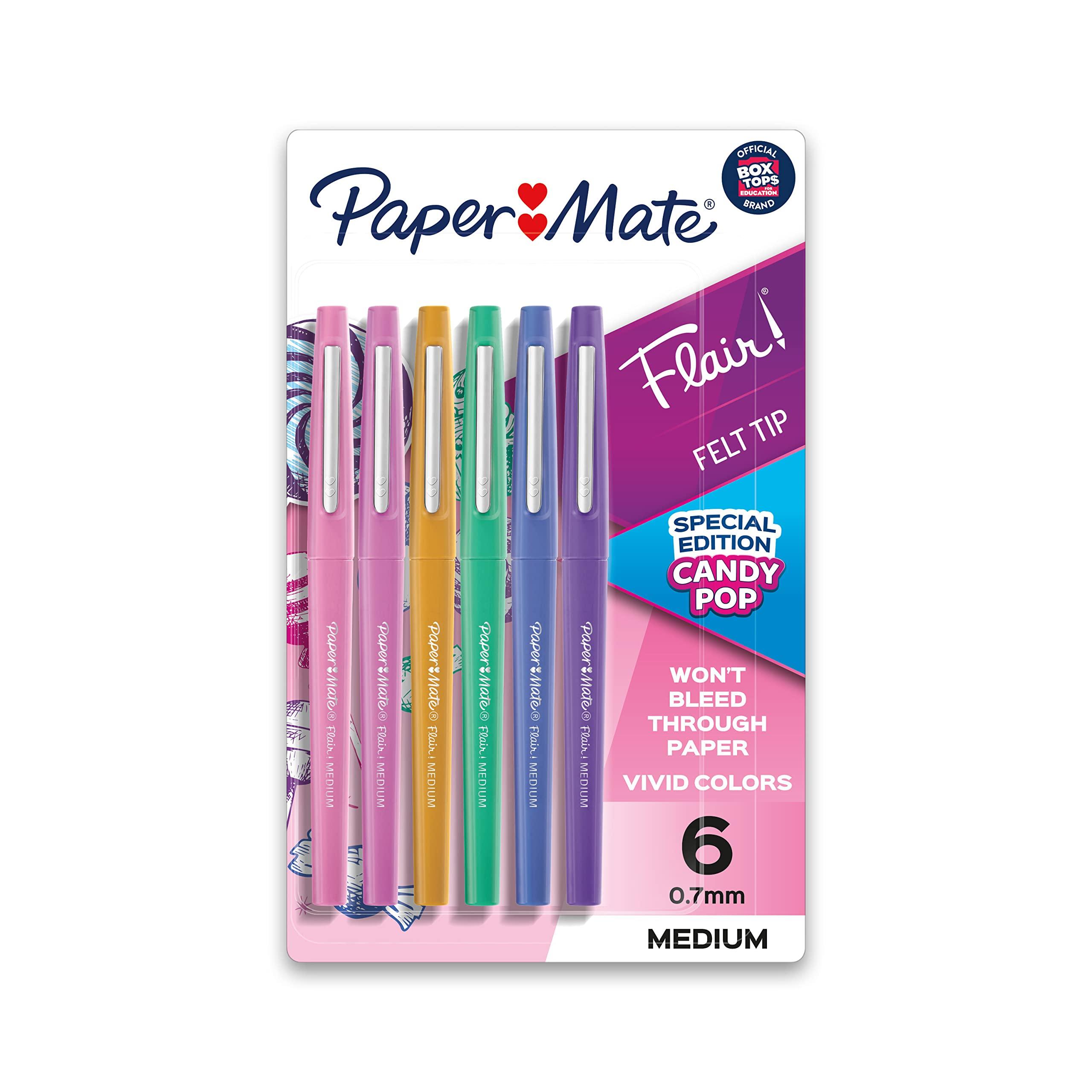 Paper Mate Flair Felt Tip Pens, Medium Point (0.7mm), Limited Edition Candy Pop Pack, 6 Count image