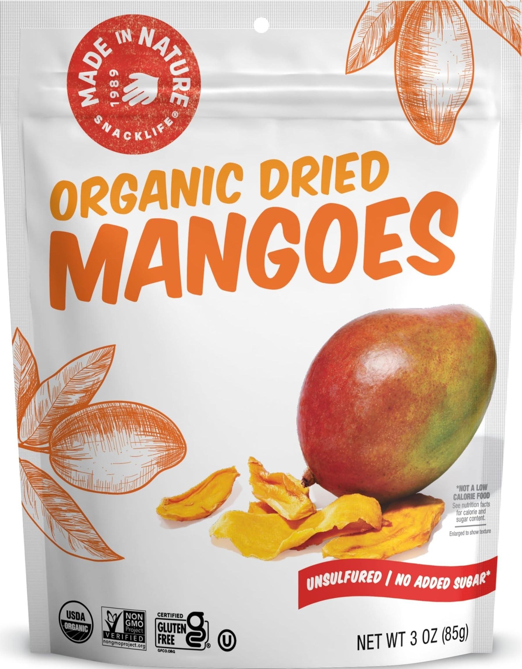 Made in Nature Organic Dried Mangoes, Non-GMO, Gluten Free, Unsulfured, Vegan Snack, 3oz (Pack of 1), Packaging May Vary image