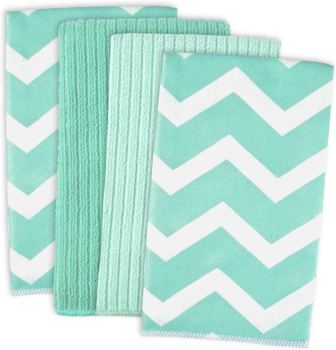DII Cleaning Collection Multi-Purpose Microfiber, Aqua Chevron, Dishtowel Set image