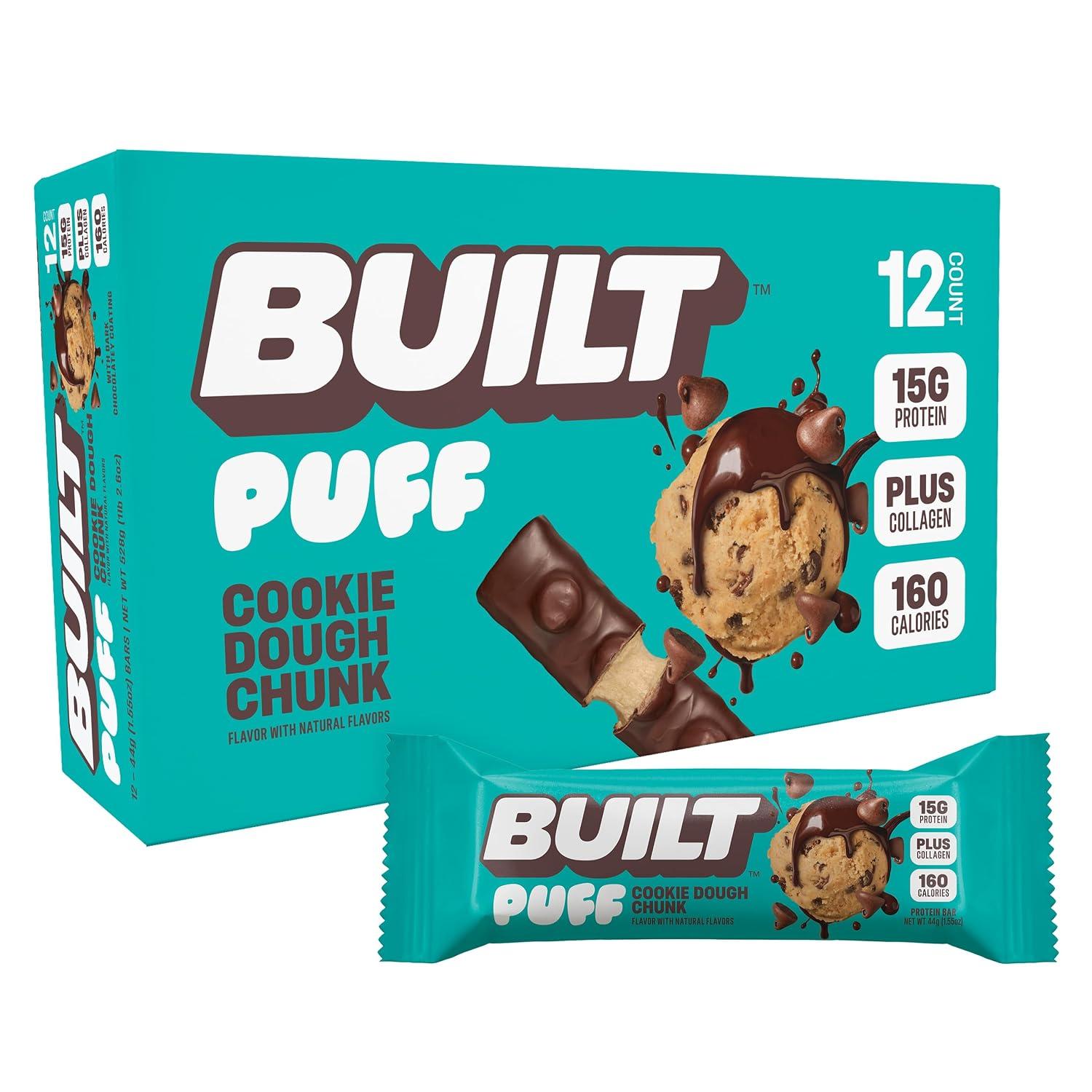 BUILT Puff Protein Bars, Cookie Dough Chunk, 15g Protein - 12 Count image