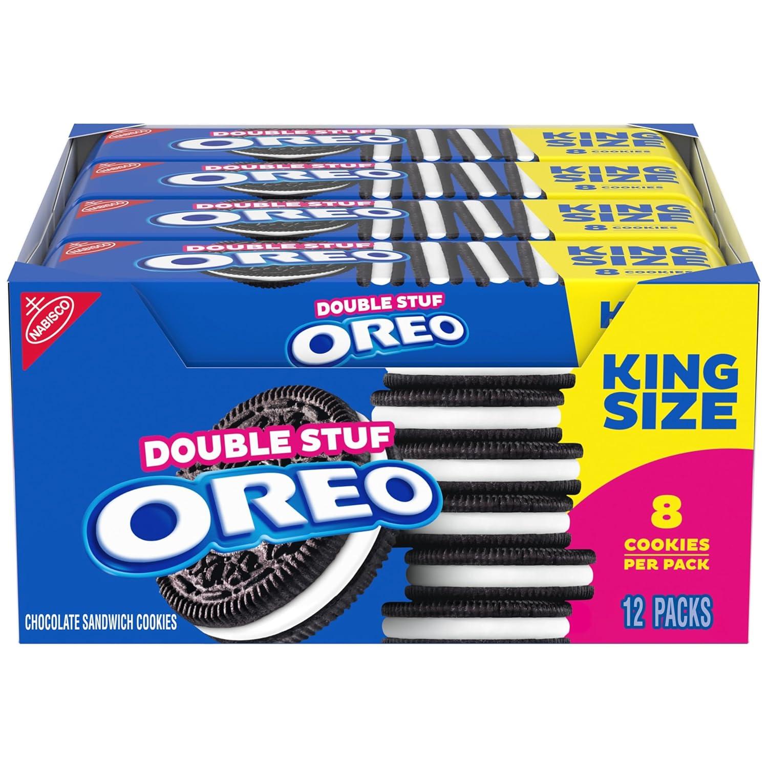 OREO Double Stuf Chocolate Sandwich Cookies, King Size, 12 Snack Packs (8 Cookies Per Pack) image