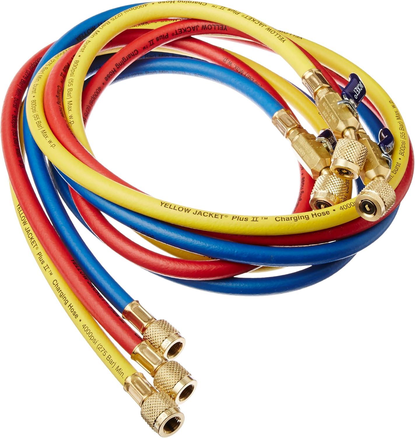 Yellow Jacket 29986 Plus II 1/4" Hose with Compact Ball Valve, 72" (Pack of 3)