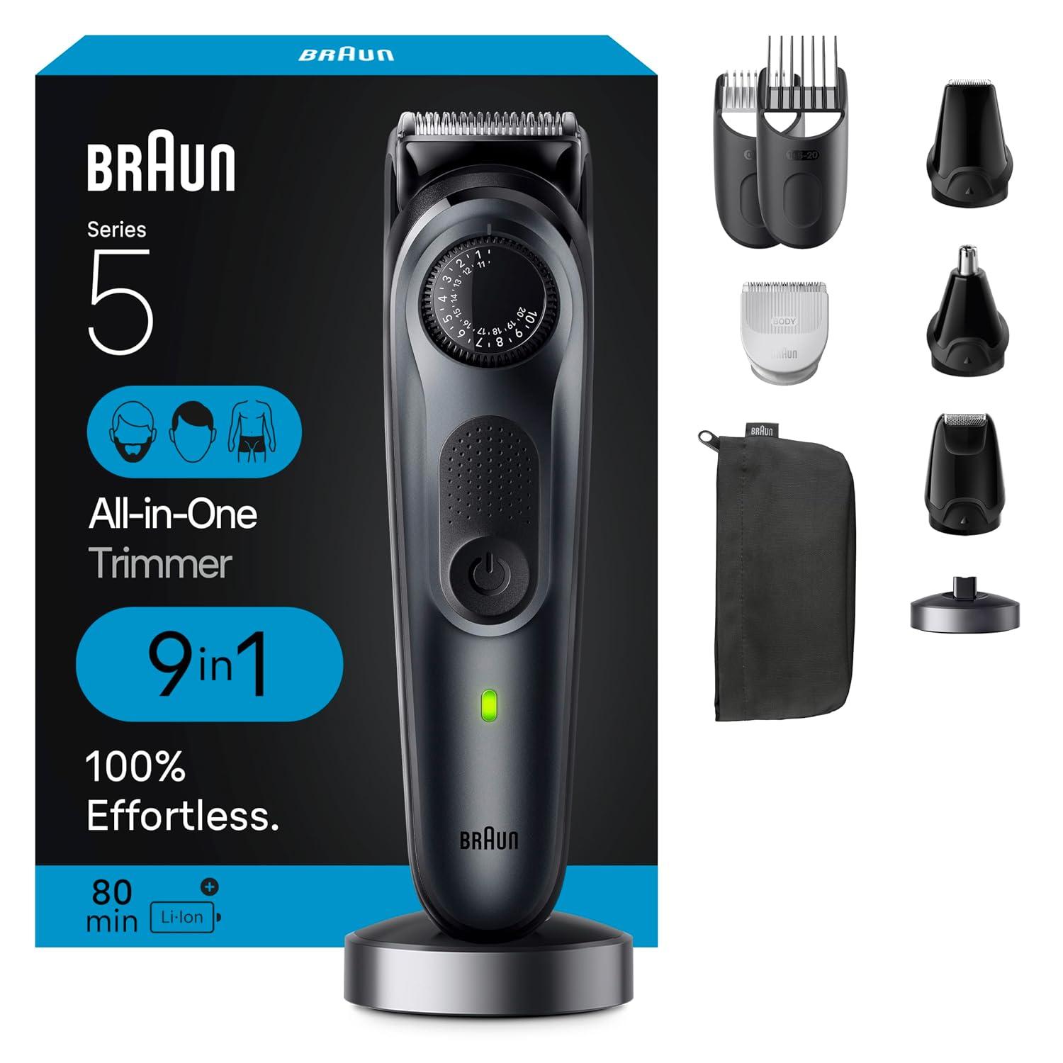 Braun All-in-One Men's Shaving Kit Series 5 5490, 9-in-1 Beard, Face, Nose, Ear Trimmer, Hair Clippers, Body Groomer and Manscaping
