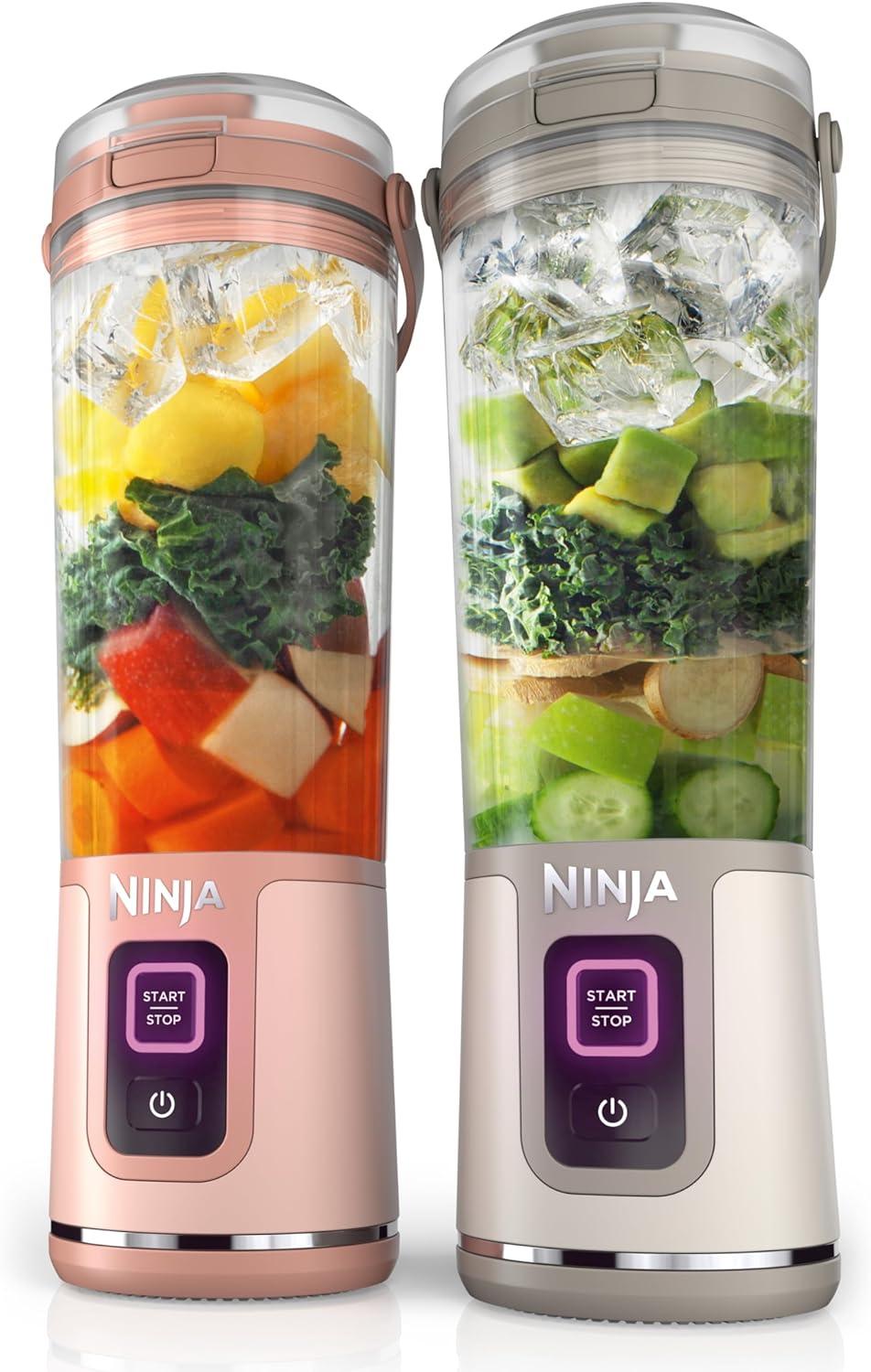 Ninja BC155PS Blast Two-Pack Portable Blender, Cordless, 18oz. Vessel, Personal Blender-for Shakes & Smoothies, BPA Free, Leakproof-Lid & Sip Spout, Rechargeable, Dishwasher Safe Parts, Peach & Stone image
