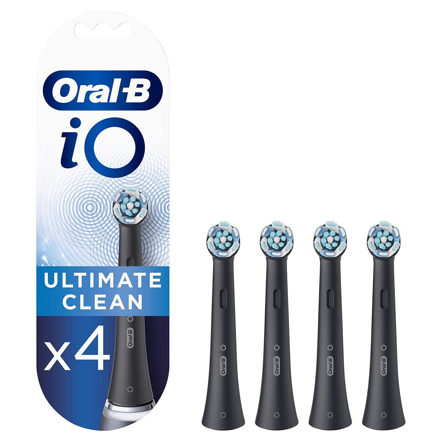 Oral-B iO Ultimate Clean Electric Toothbrush Head, Twisted & Angled Bristles for Deeper Plaque Removal, Pack of 4, Suitable for Mailbox, Black image
