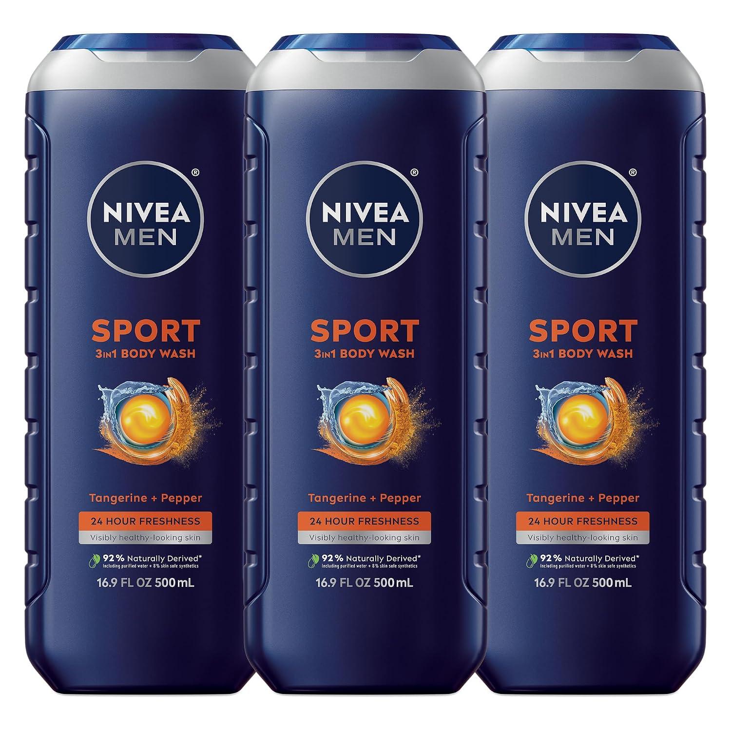 NIVEA MEN Sport 3-in-1 Body Wash, Mulitpack, 3 x 16.9 FL OZ image