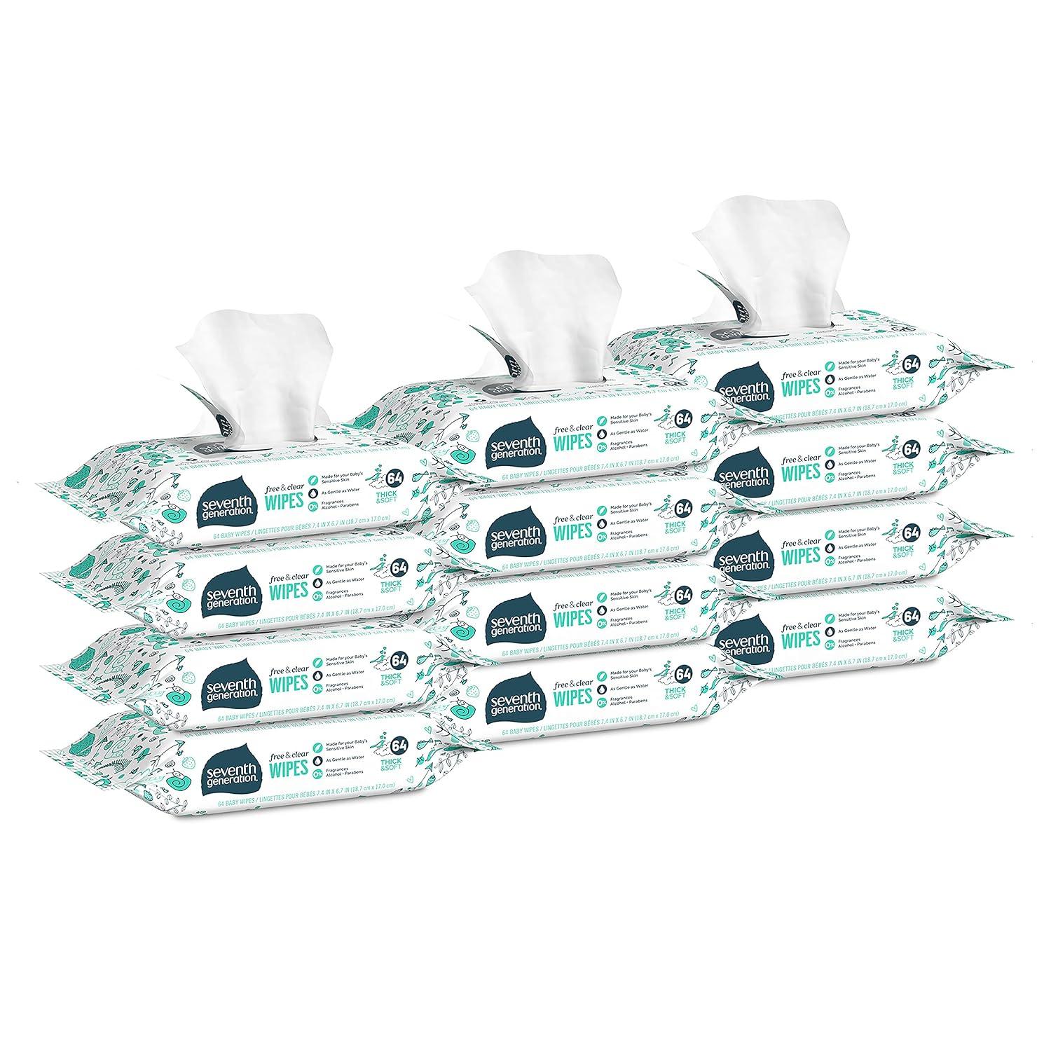 Seventh Generation Baby Wipes, 768 count, Made for Sensitive Skin, Refill with Tape Seal, 64 Count (Pack of 12) image