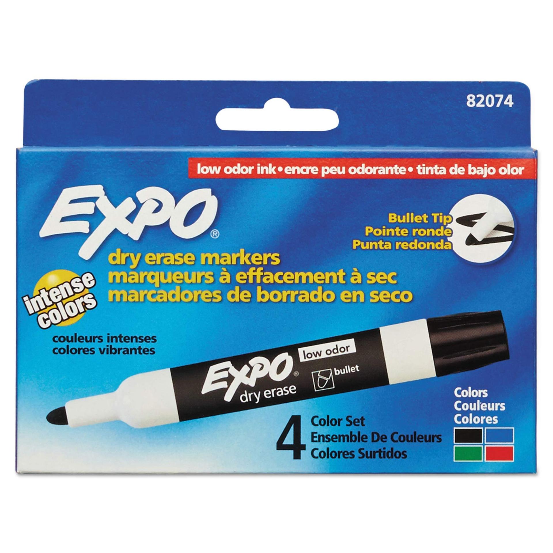 EXPO Low Odor Dry Erase Markers, Bullet Tip, Assorted, 4/Set (SAN82074) image