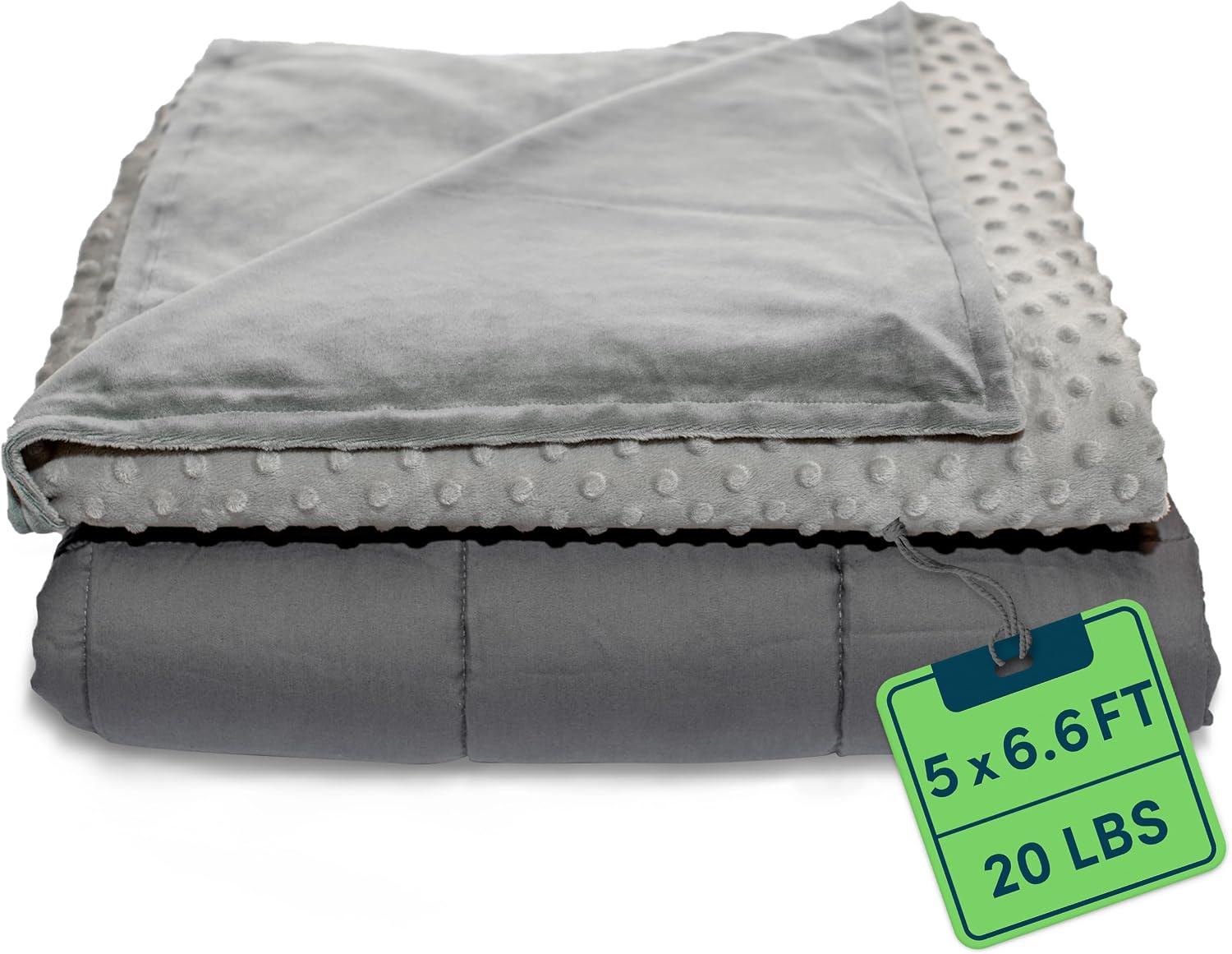 Quility Weighted Blanket for Adults - 20 LB Queen Size Heavy Blanket for Cooling & Heating - 100% Cotton Big Blanket w/Glass Beads, Machine Washable Blankets - 60"x80", Grey image