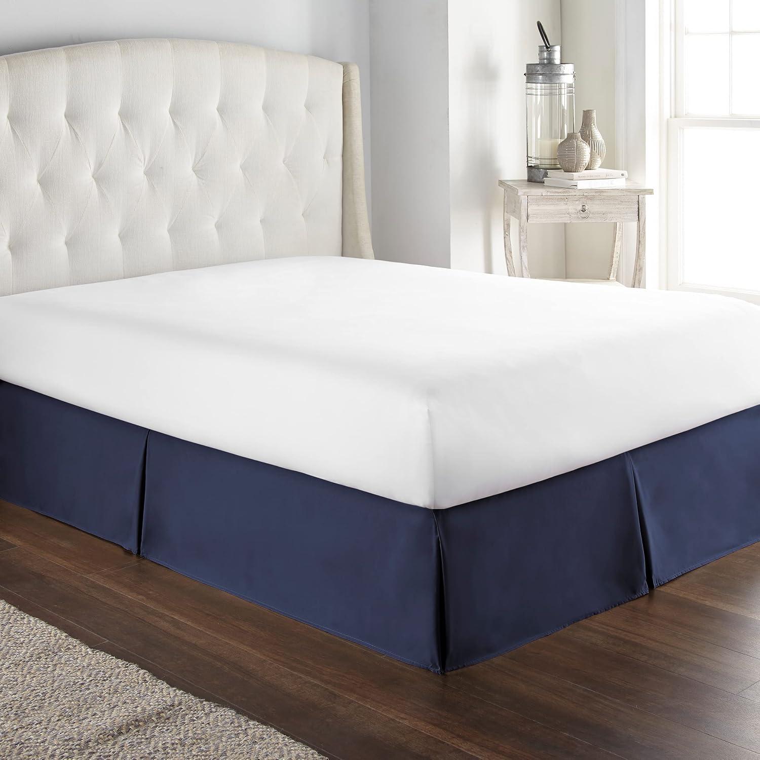 HC Collection Bed Skirt Full Bed, Soft Microfiber Box Spring Cover, 14" Inch Drop Full Size Bed Skirt, Wrinkle & Fade Resistent - Navy image