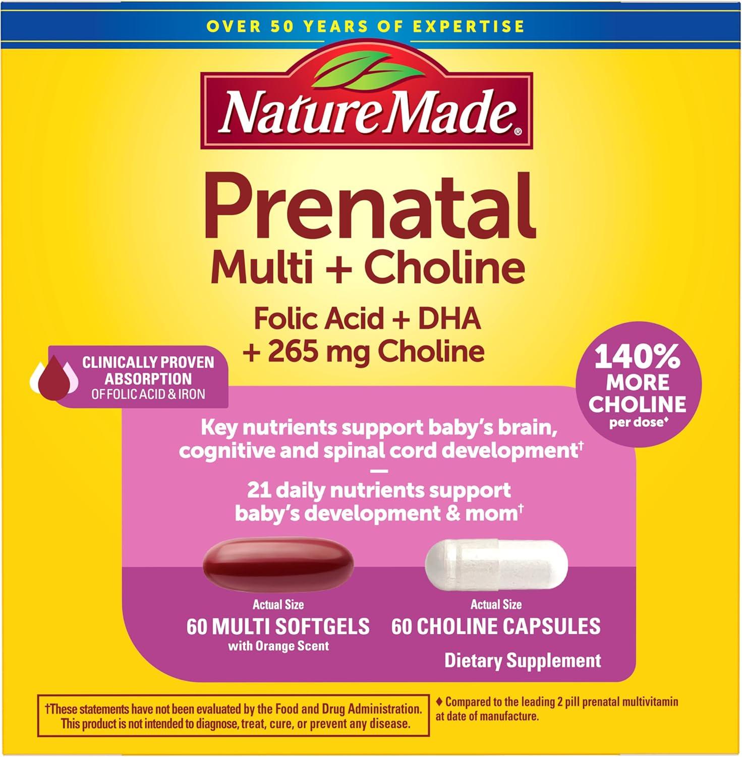 Nature Made Prenatal Vitamin Softgels + Choline Capsules, 60 Count of Each image