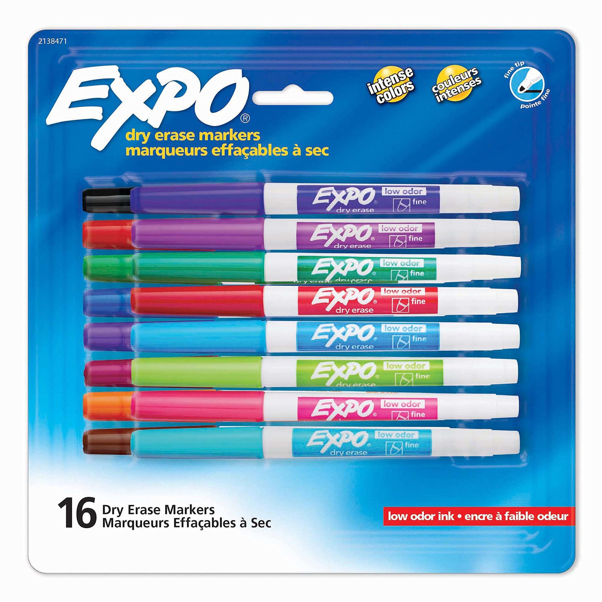 EXPO Dry Erase Markers, Whiteboard Markers with Low Odor Ink, Fine Tip, Assorted Vibrant Colors, 16 Count image