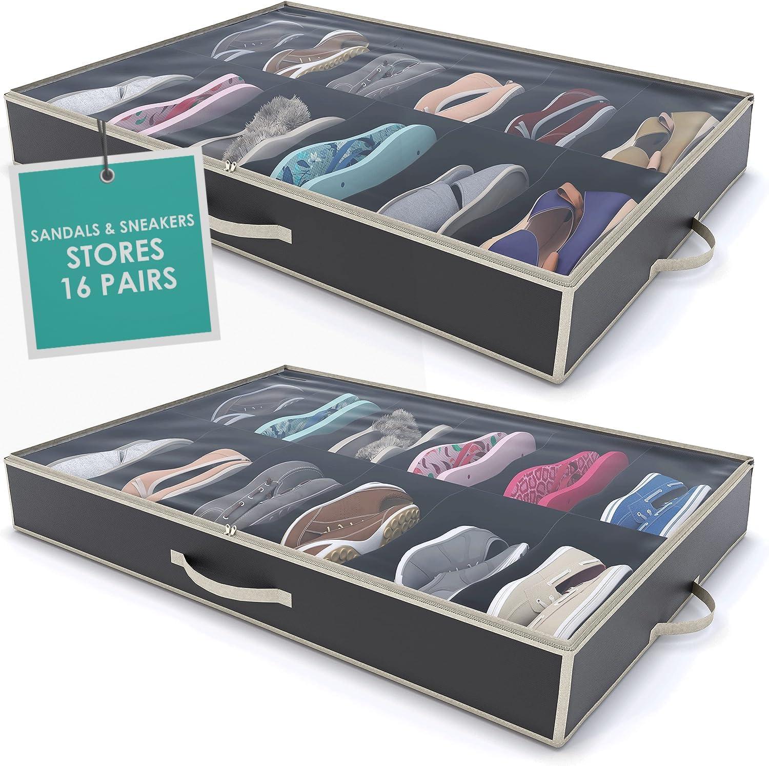 Woffit Under Bed Shoe Storage Organizer - Set of 2 Large Containers, Each Fit 12 Pairs of Shoes