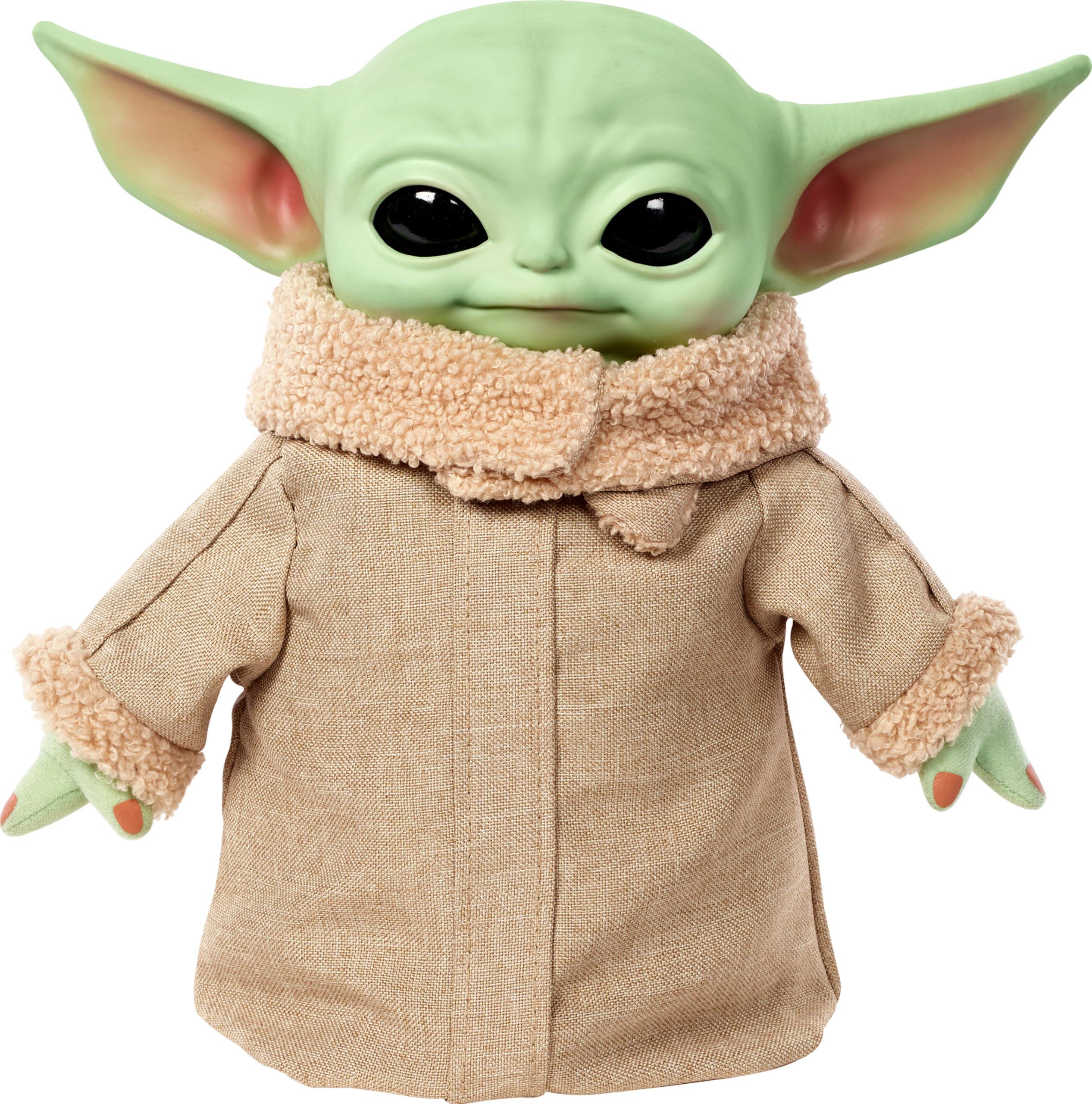 Mattel Star Wars The Mandalorian Grogu Plush 11-inch Toy, Squeeze & Blink Character Figure with Sound, Blinking Eyes & Hand Motion