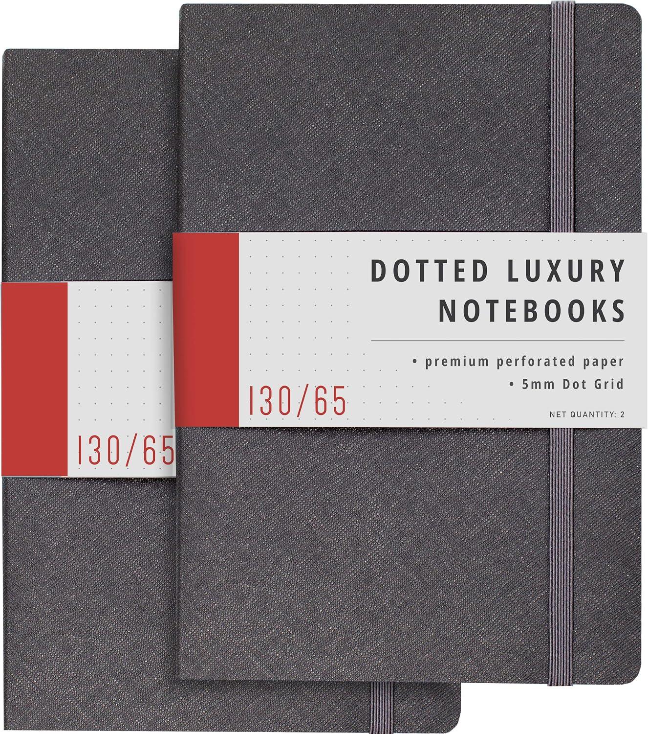 Papercode Bullet Journal Notebook - 8''x5.5 2 Pack Luxury Soft Cover Dotted Journal - 130 Perforated Pages, Grey image