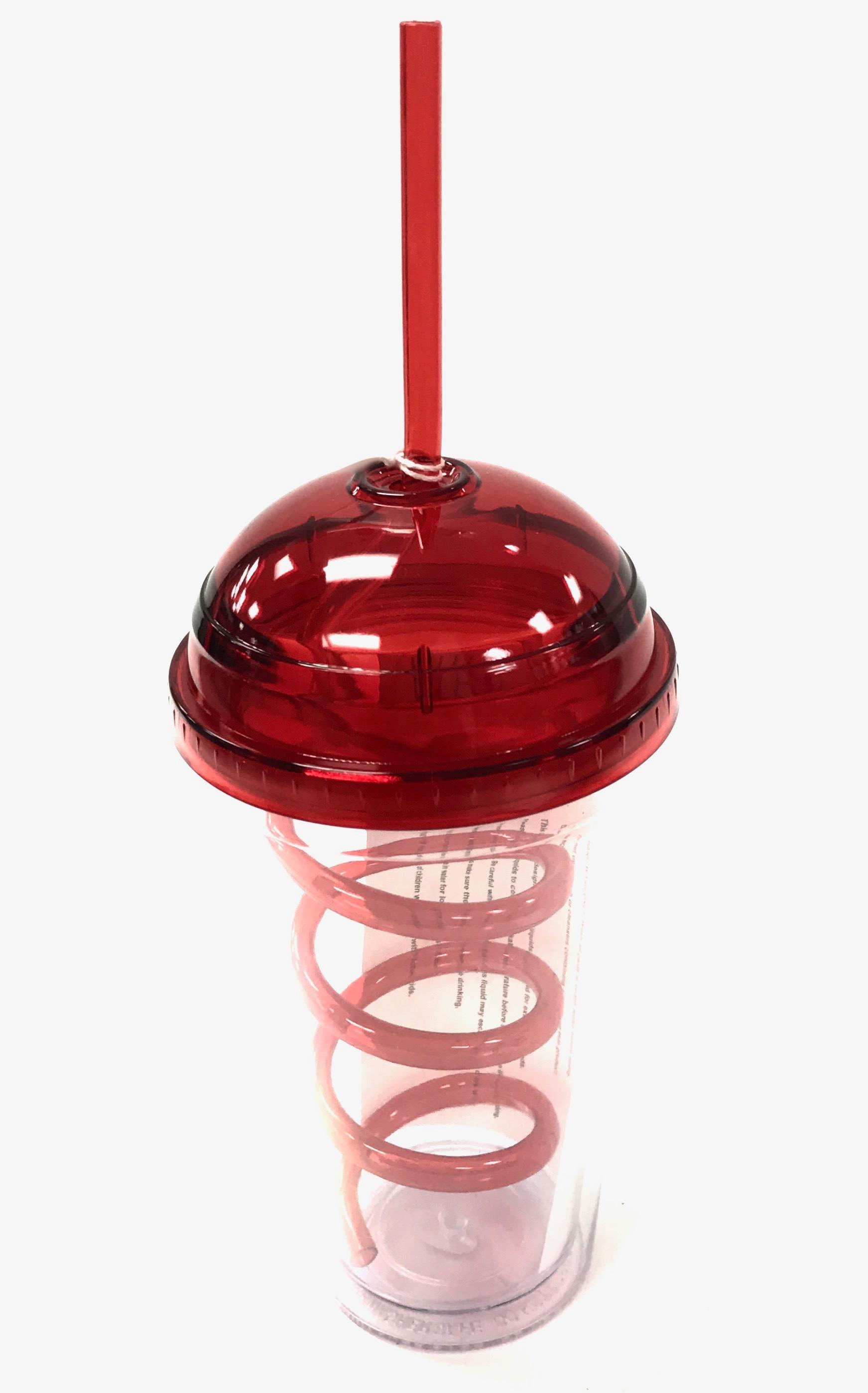 (126689) Dome Tumbler With Curly Straw 16 Oz - Clear/Red image