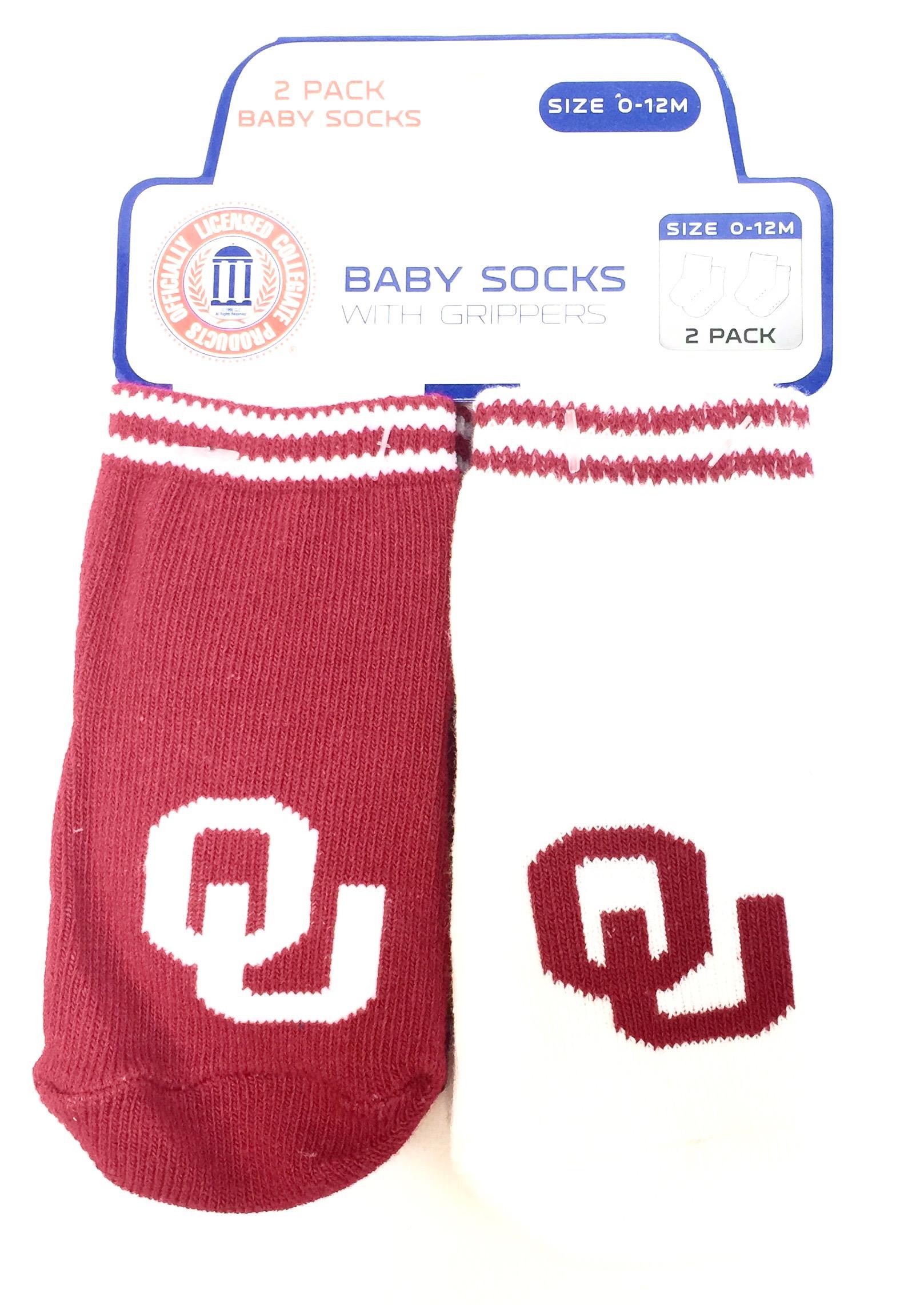 Carded 2 Pk Baby Socks w/Grippers - Oklahoma State