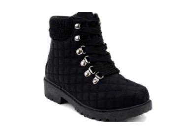 Childrens Lace Up Quilted Boot Black (SOLID) image