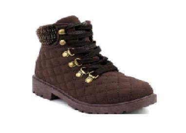 Childrens Lace Up Quilted Boot Brown (SOLID) image