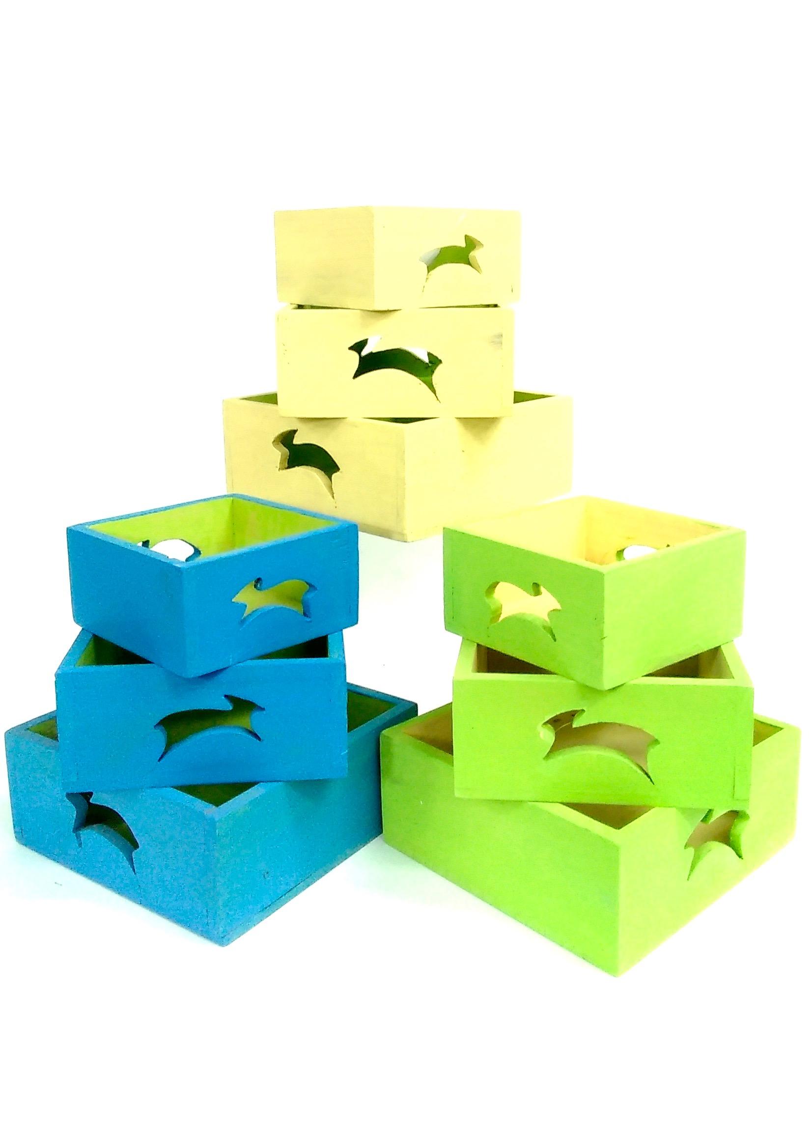 Set/3 Decorative Wood Basket Asst Colors