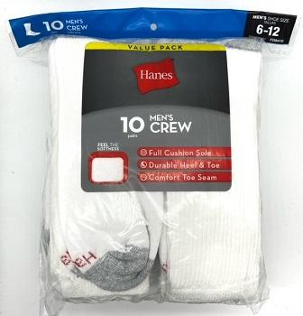 #9-H-6998 ‘Hanes’ Men's Crew Socks - $5.90 Per 10 Pair Pack (10 Packs) image
