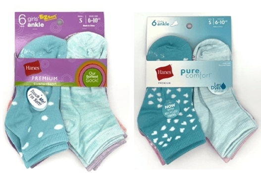 #4-H-2062 'Hanes' Girls Ankle Socks 6 Pair Pack - $1.80 per pack (12 Packs) image