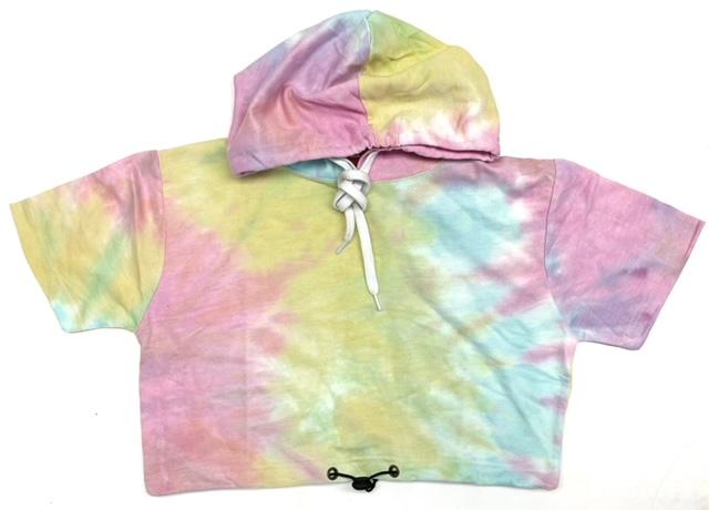 #7W-7555 Missy Tie Dye Cropped Hoodie - $3.25 each (26 Pieces) image