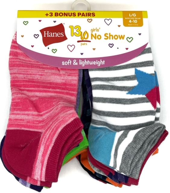 #4-H-2253 'Hanes' Girls No Show Socks 13 Pair Pack - $3.50 per pack (13 Packs) image