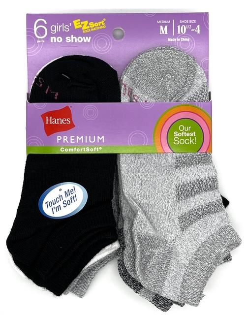 #4-H-3475 'Hanes' Girls No Show Socks 6 Pair Pack - $1.90 per pack (12 Packs) image