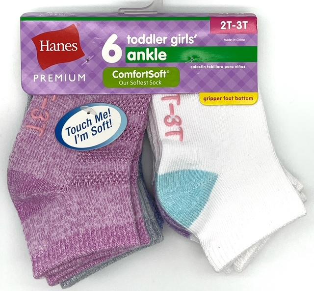 #4-H-5282 'Hanes' Toddler Girls Ankle Socks 6 Pair Pack - $1.90 per pack (18 Packs) image