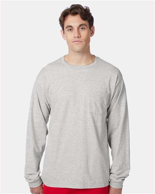 #235-P Hanes Long Sleeve Pocket Tees - $2.50 each (48 Pieces) image