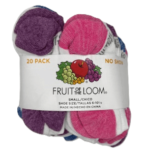 #4-F-10112 Fruit of the Loom Girl's No Show Socks (Small) - $3.50 per pack of 20 (6 Packs) image