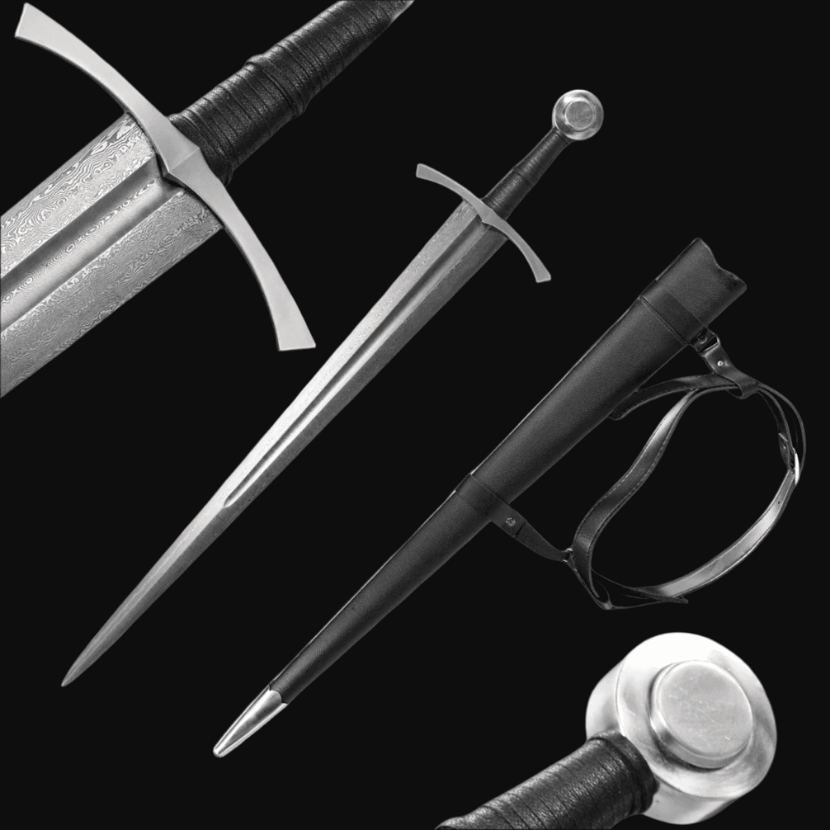 Medieval Sword - 37.8 Hand-Forged Medieval Sword Full-Tang Damascus Steel 
