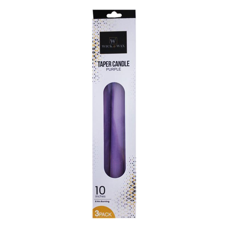 96507_10" TAPER CANDLE PURPLE 3PK-24
