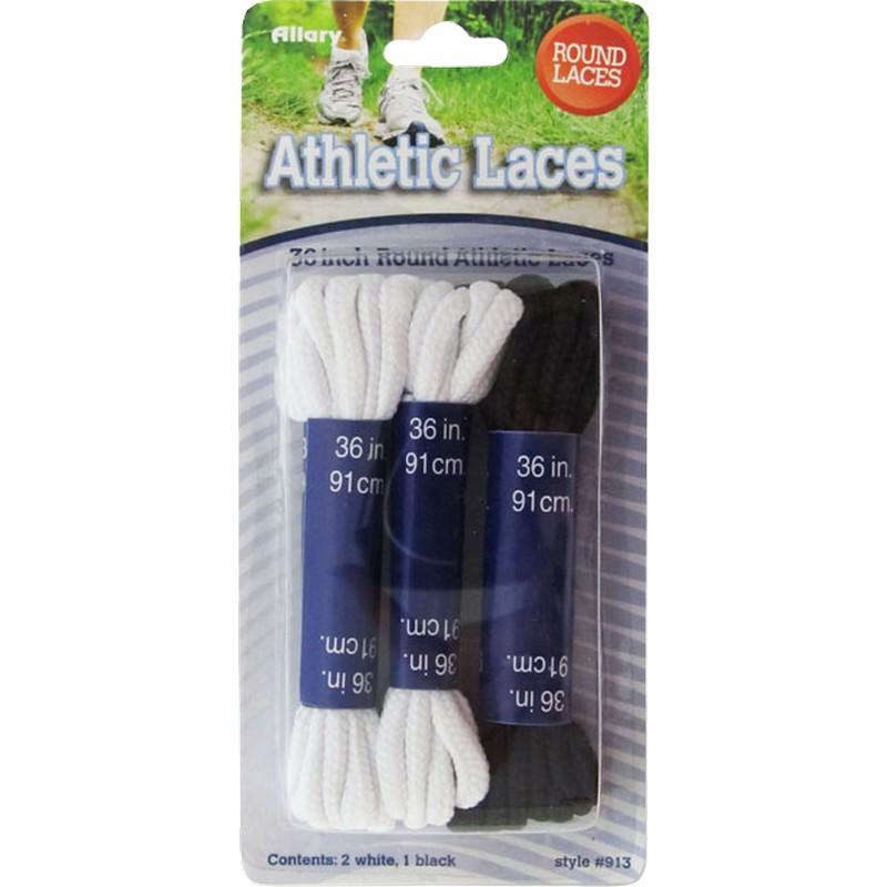 A0913_ATHLETIC LACES 3 PAIR (2 WHITE 1 BLACK) 36" ROUND-12 image