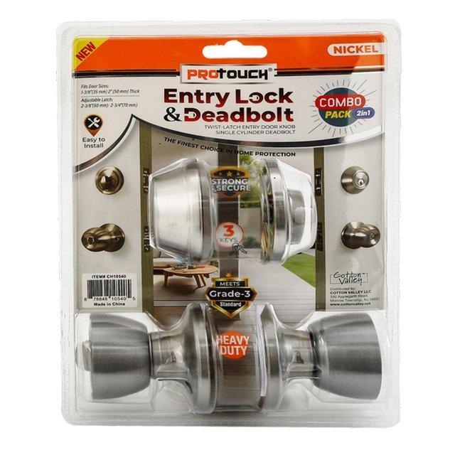 CH10540_2PK ENTRY LOCK/DEADBOLT WITH KEYS(SATIN NICKEL) - 6 image